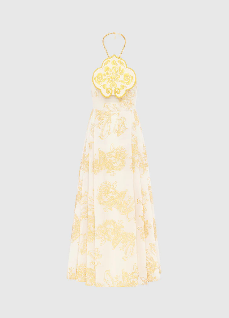 Meng Halterneck Embroidered Maxi Dress - Imperial Print | LEO LIN