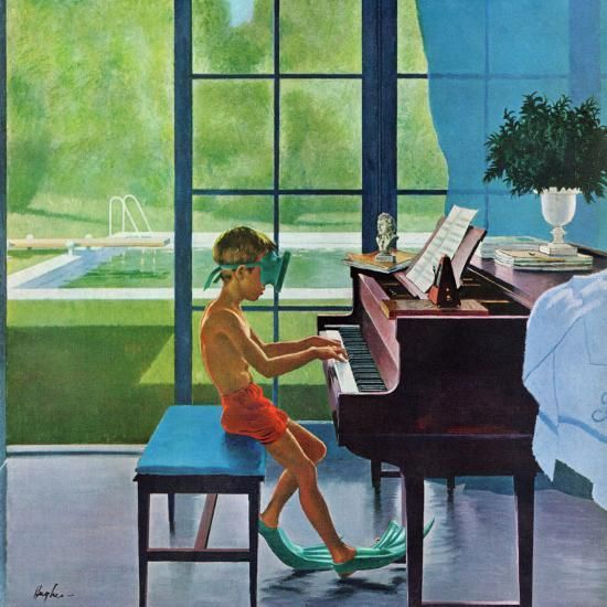 '"Poolside Piano Practice," June 11, 1960' Giclee Print - George Hughes | Art.com | Art.com