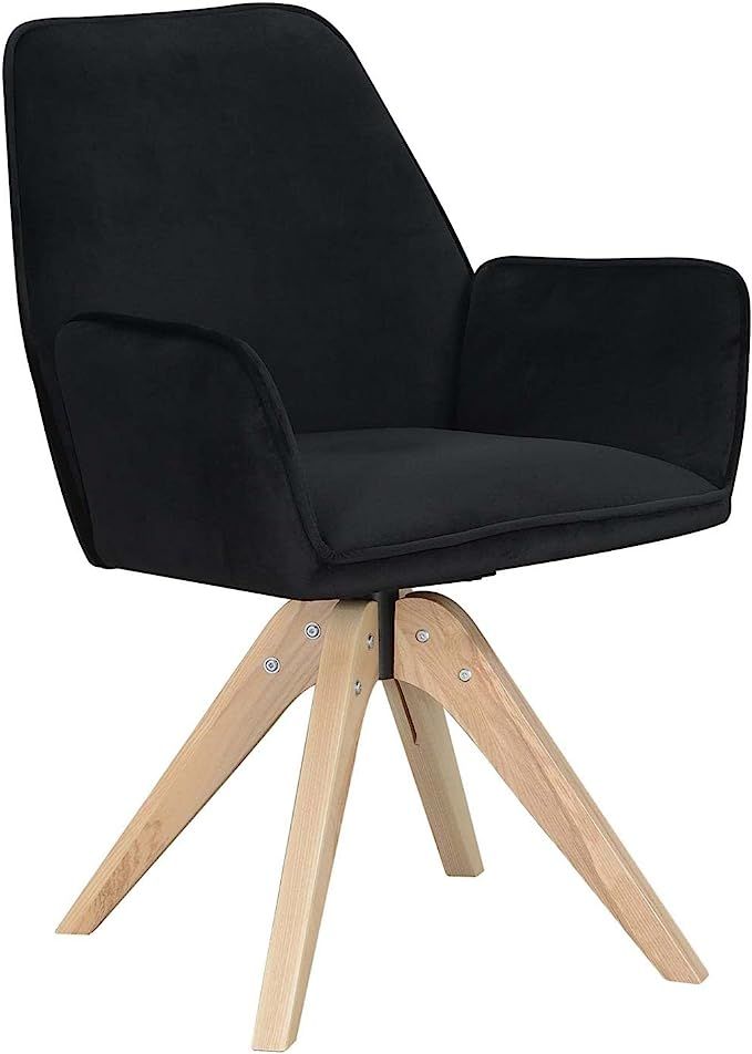Convenience Concepts Take a Seat Miranda Swivel Accent Chair, Black Velvet/Natural Wood | Amazon (US)