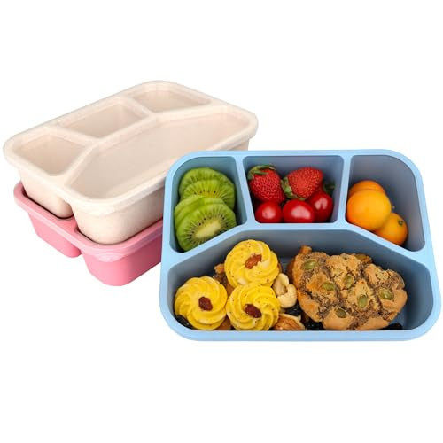 LVYOUIF 3 Pack Bento Lunch Box 4 Compartment Wheat Straw Divided Containers Reusable Meal Prep Lunch Containers for Snack Box Bento Snack Box for Outdoor Travel Office Travel | Amazon (US)