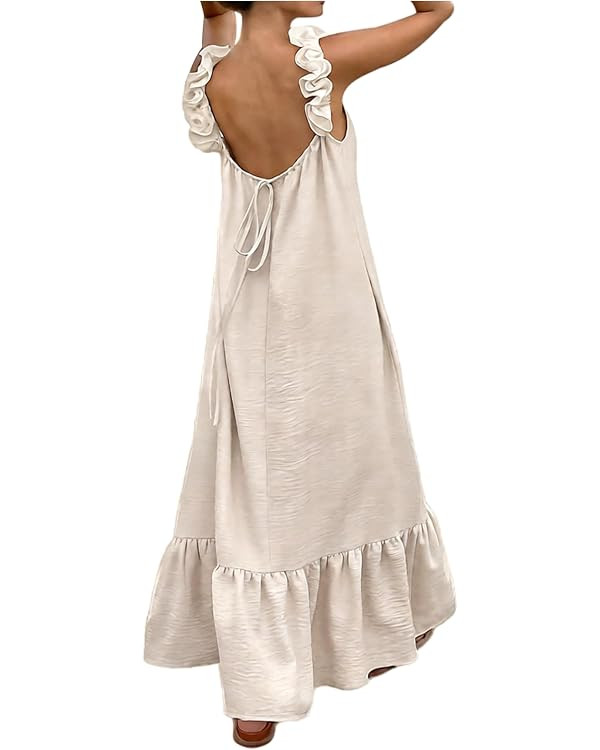 Verdusa Women's Boho Ruffle Cami Dress Backless Sleeveless Vacation Flowy Maxi Dresses | Amazon (US)