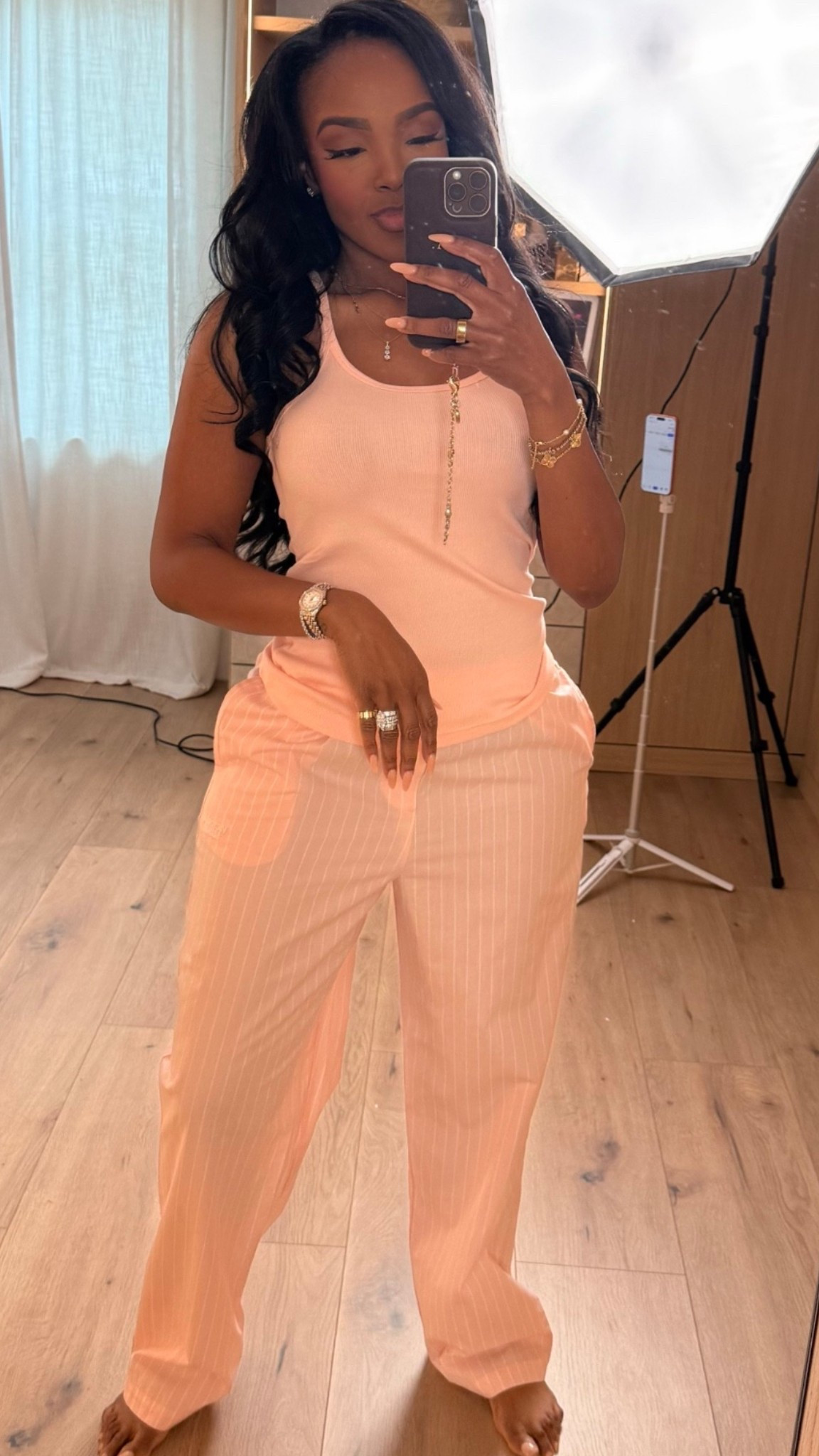 Scroll to shop 🍑  

The cutest lightweight lounge set — a soft tank with relaxed striped pants that are perfect for cozy mornings, travel days, or winding down at home.

Measurements: 5'4" | 138 lbs | 34D | 27" waist | 40" hips  
Sizing: Small in all  @victoriassecret 