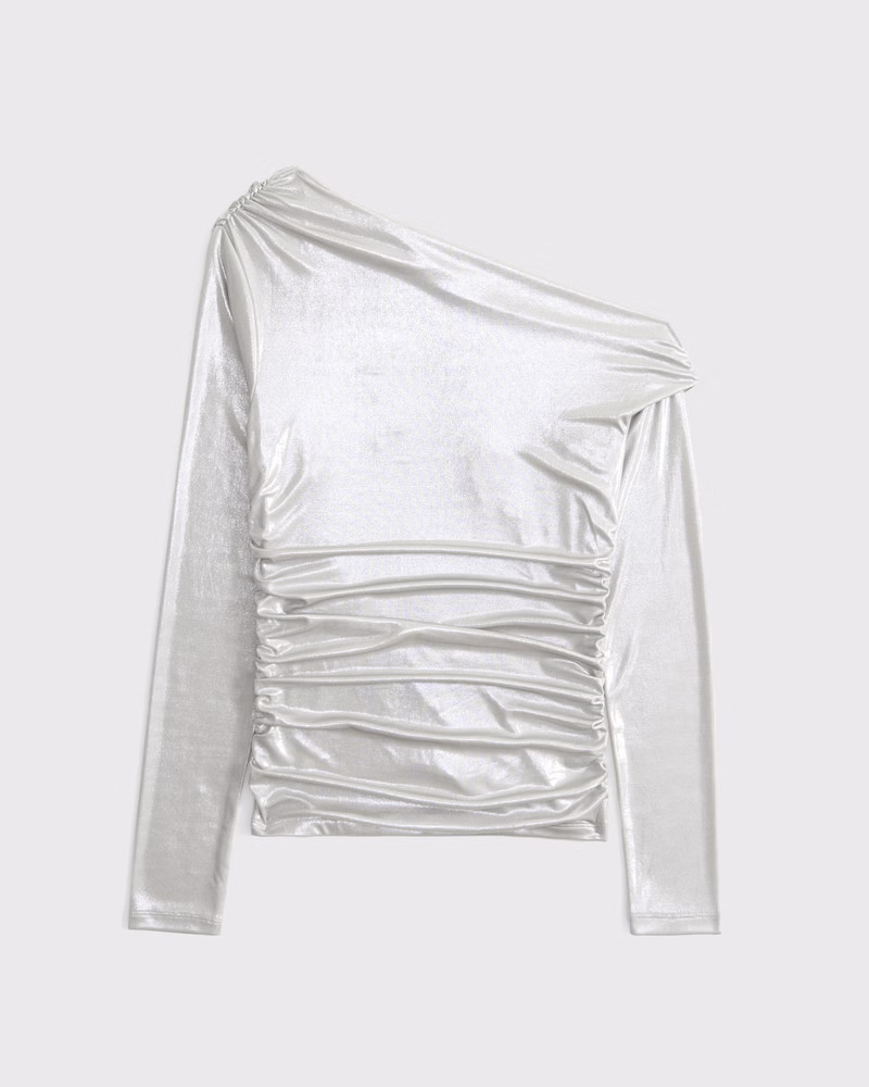 Long-Sleeve Liquid Shine Draped Top | Abercrombie & Fitch (US)