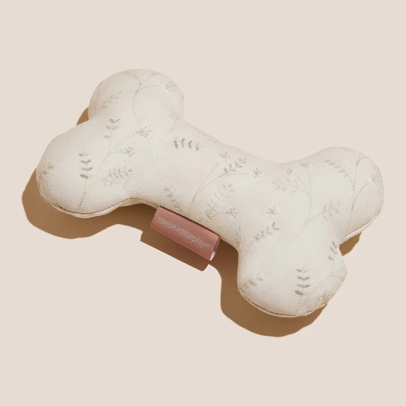 Green and Ivory Floral Bone Shaped Plush Toy 8" | Reese + Murphy LLC