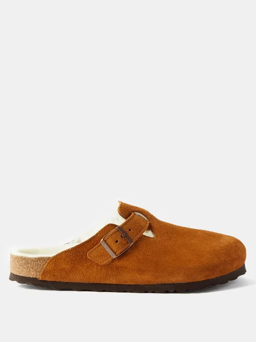 Birkenstock - Boston Shearling-lined Suede Backless Loafers - Mens - Brown | Matches (US)
