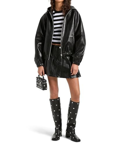 Michael Kors Women's Faux Leather Hoodie, Black, L | Amazon (US)