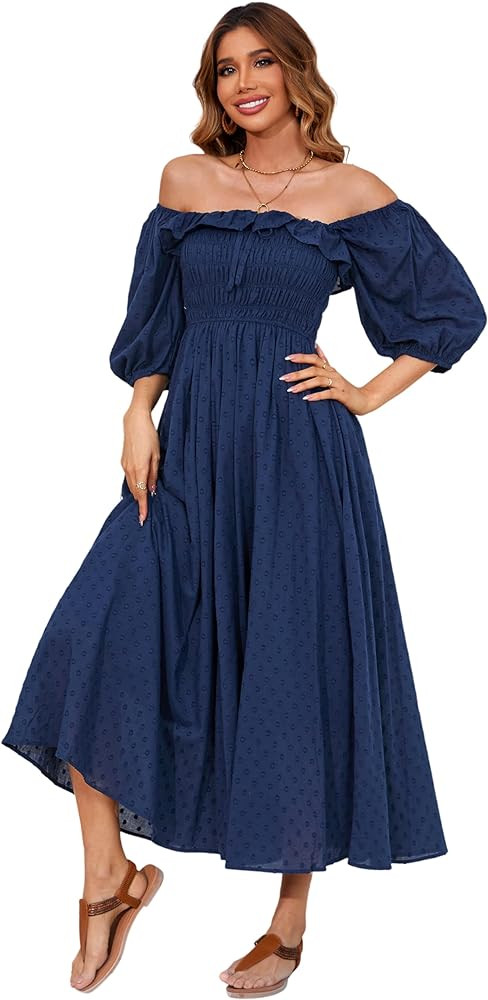 R.Vivimos Women Summer Half Sleeve Cotton Ruffled Vintage Elegant Backless A Line Flowy Long Dres... | Amazon (US)