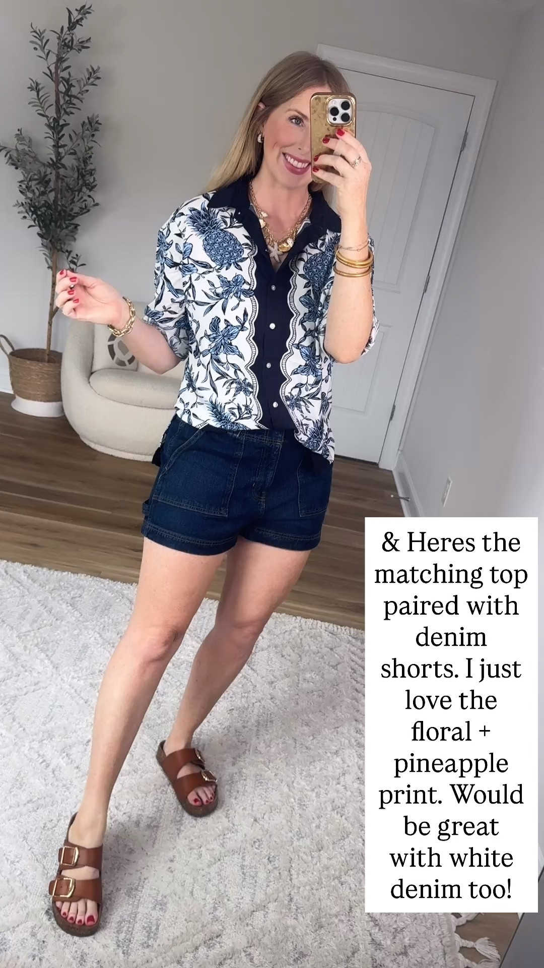 Walmart style, printed button up, jean shorts, Walmart try on

#LTKootd
