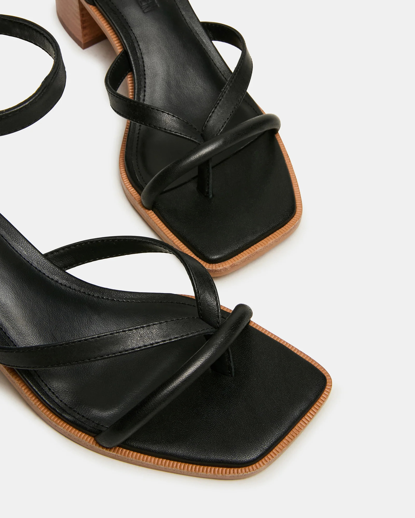 TILLY Black Leather Square-Toe Block Heel Strappy Women's Sandal | Steve Madden (US)
