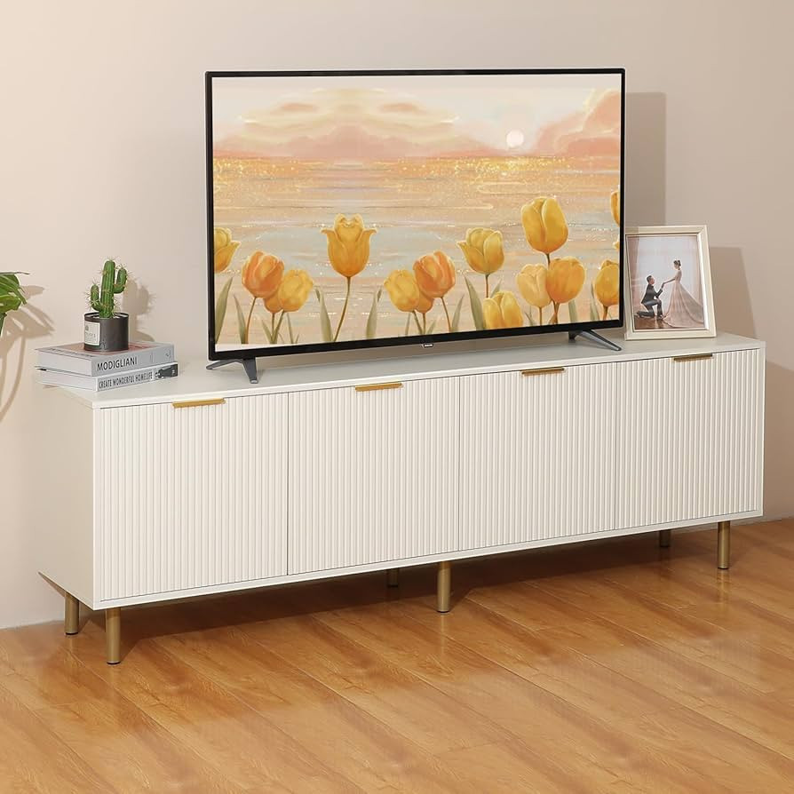 Furniwood TV Stand for 80+ Inch TV, Entertainment Center with Storage Cabinets, Wood Mid Century ... | Amazon (US)