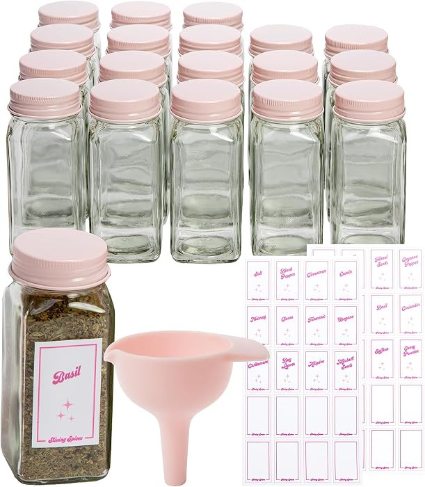 Paris Hilton Glass Spice Jar Storage Set, 4-Ounce Empty Spice Jars with Labels, Shaker Caps and M... | Amazon (US)
