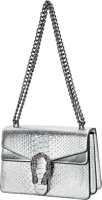 Crossbody Shoulder Evening Bag for Women - Snake Printed Leather Messenger Bag Chain Strap Clutch... | Amazon (US)