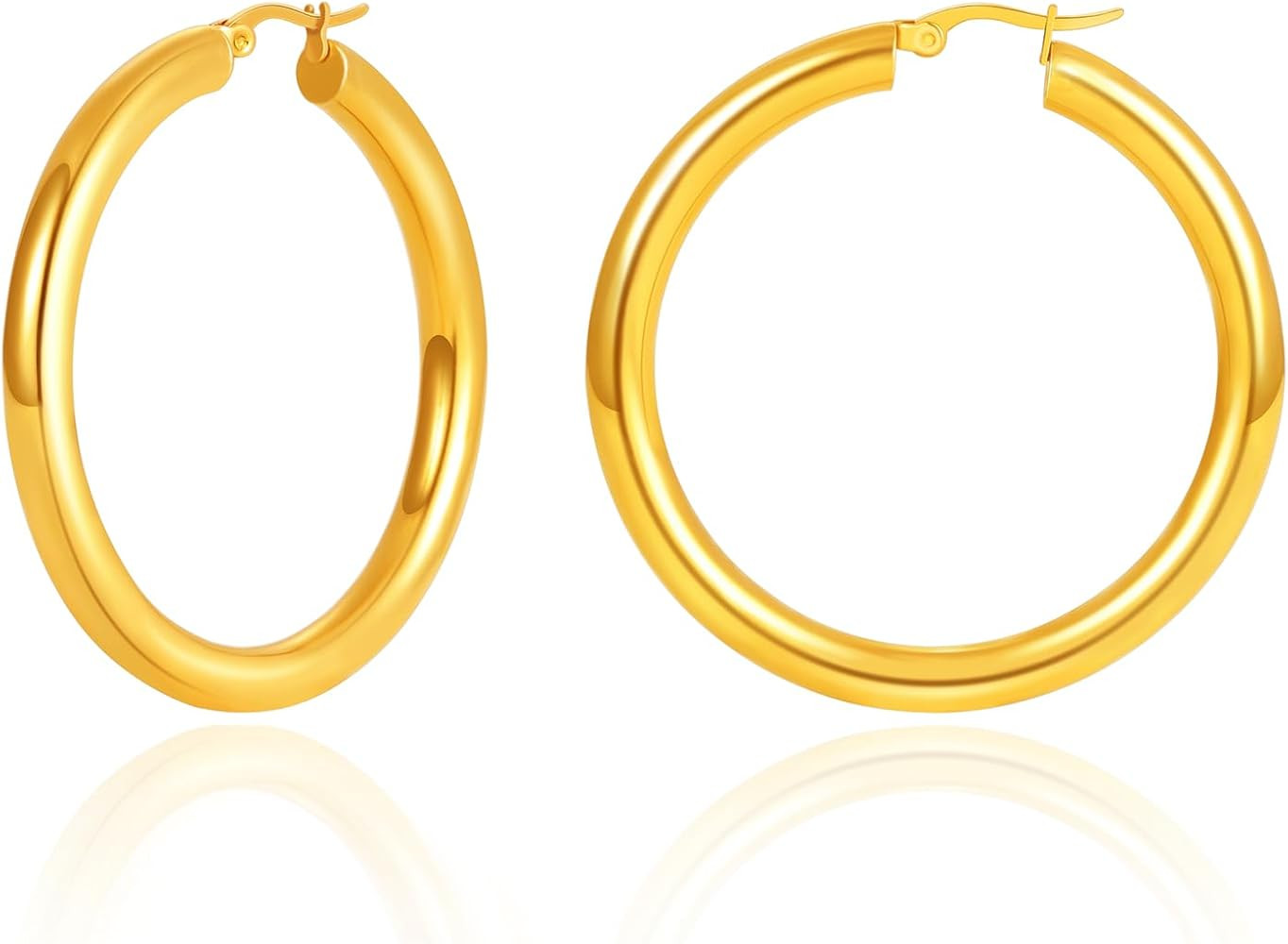 Chunky Gold Hoop Earrings for Women 18K Gold Paperclip Oval Hoop Earrings Gold Square Hoops Small... | Amazon (US)