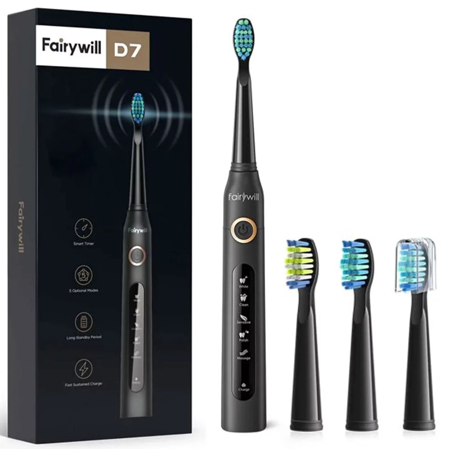 Fairywill Sonic Electric Toothbrush, Rechargeable Power Toothrush with 4 Brush Heads, 5 Modes and... | Walmart (US)