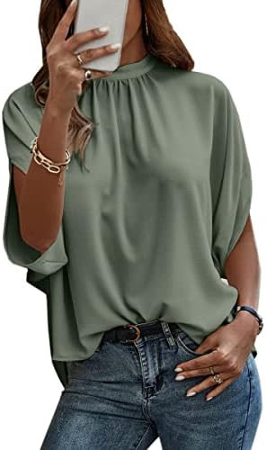 Angashion Womens Tops, Short Sleeve Casual Summer Top Solid Color Self Tie Loose Fit Drape Tunic ... | Amazon (US)