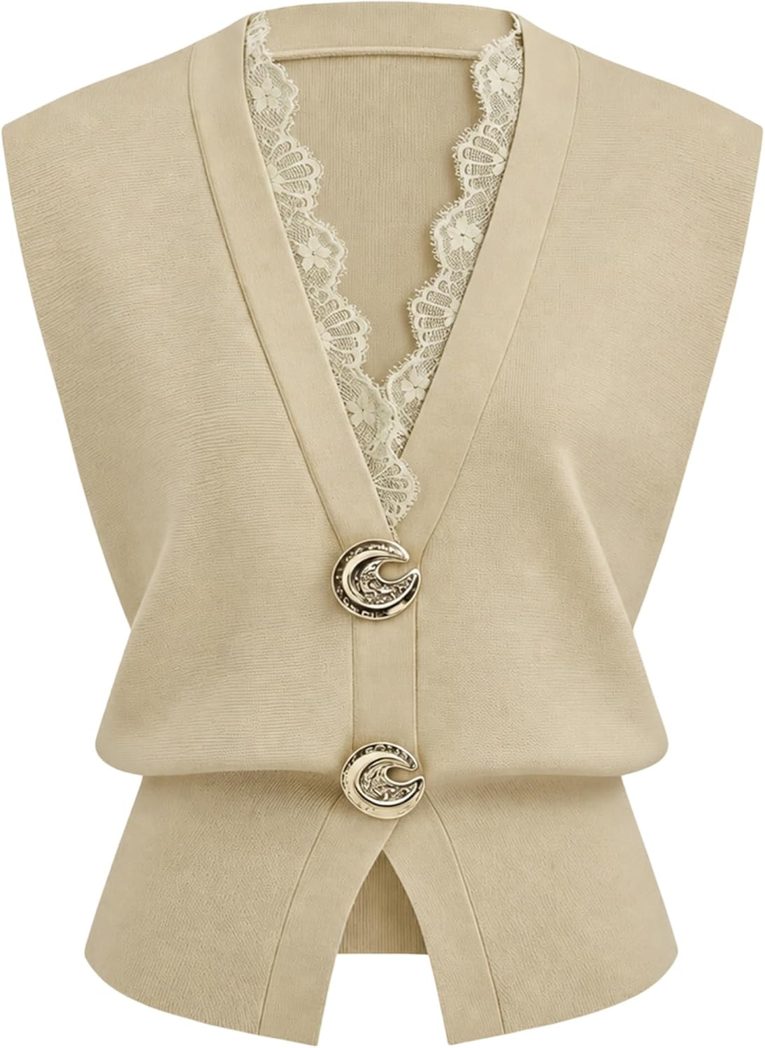Ailoqing Sweater Vest Tops for Women Casual Elegant Lace Trim V Neck Sleeveless Decorative Button Knit Top | Amazon (US)