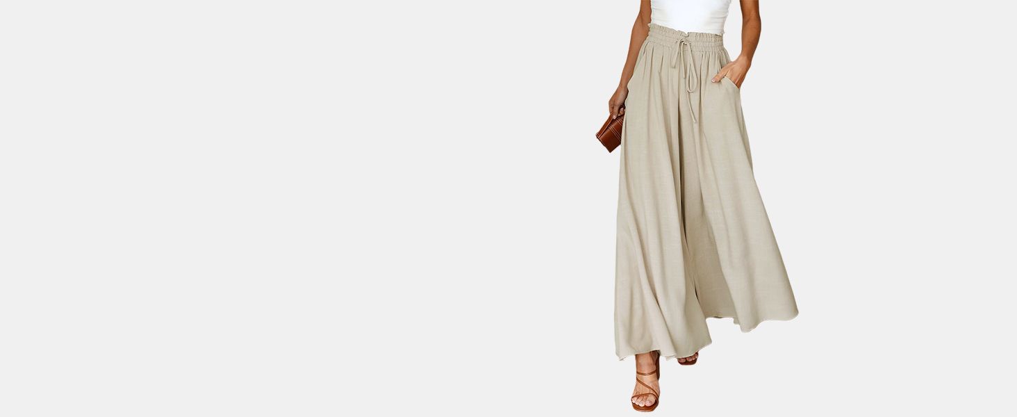 Dokotoo Pants for Women Casual Elastic Waist Wide Leg Pants with Pockets | Amazon (US)