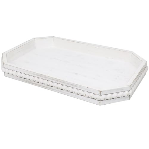 Hrastany Whitewashed Wood Serving Tray with Beads, Farmhouse Decorative Tray for Table Centerpiece, Christmas Wedding Halloween Home Decor | Amazon (US)