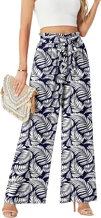 Womens Wide Leg Pants High Waist Flowy Adjustable Knot Loose Trousers Casuals Lounge Business Pan... | Amazon (US)
