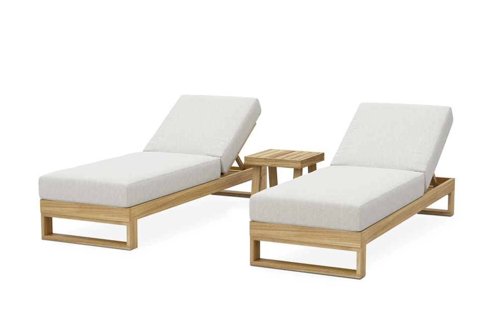 Rio Outdoor Teak 2 Chaise Lounges & Side Table SetNew | Castlery US