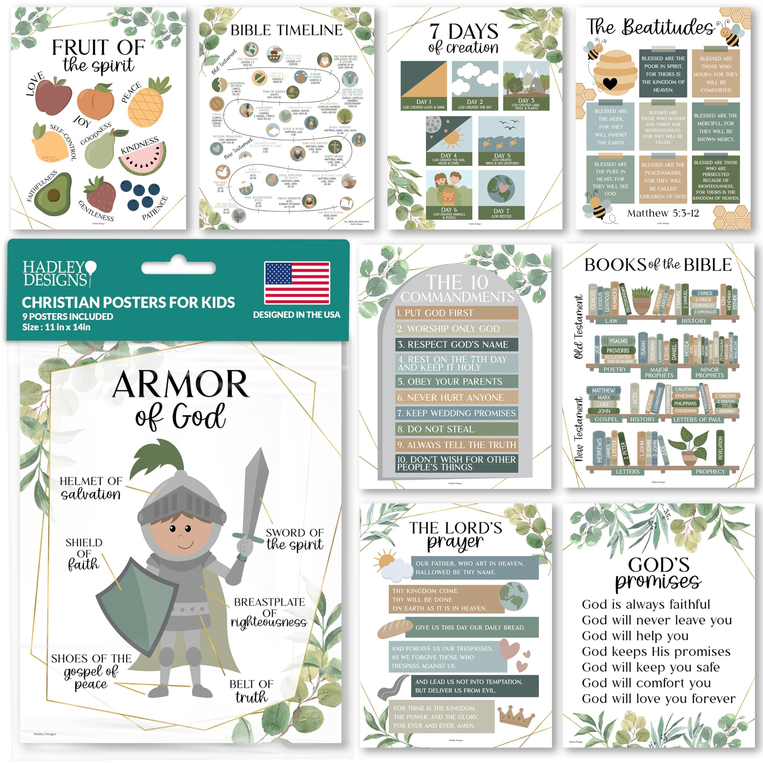 Hadley Designs Sunday School Decorations for Classroom – 9 Bible Posters for Kids, 11x14in Book... | Amazon (US)