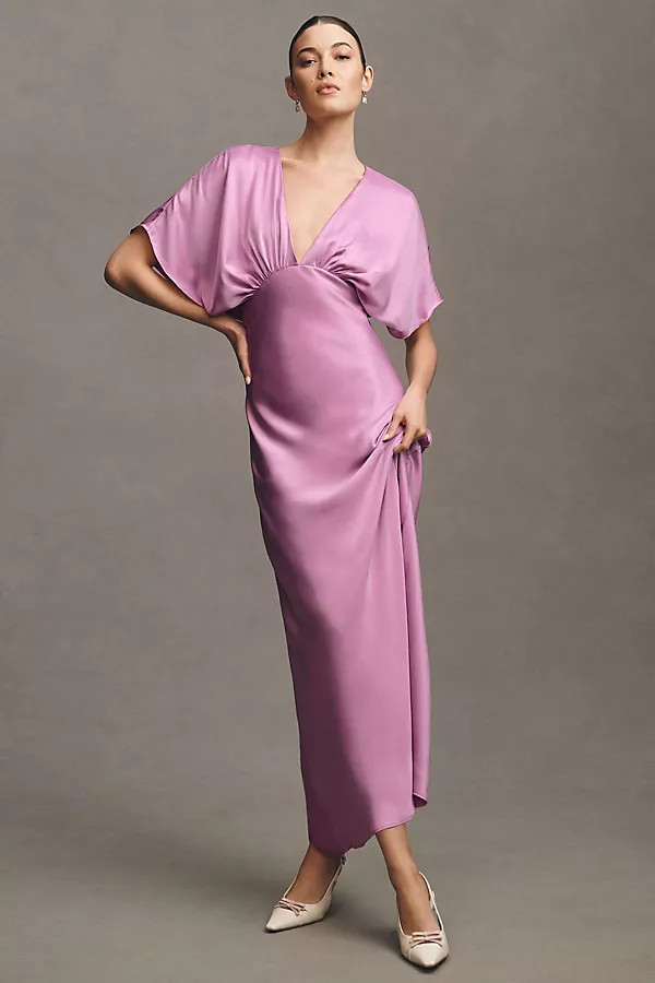 Amelia Deep-V Satin Maxi Dress | Anthropologie (US)