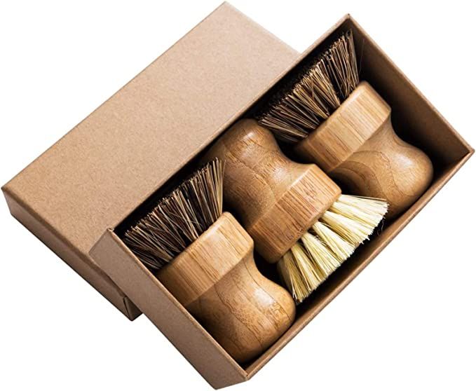 Palm Pot Brush- Bamboo Round 3 Packs Mini Dish Brush Natural Scrub Brush Durable Scrubber Cleanin... | Amazon (US)