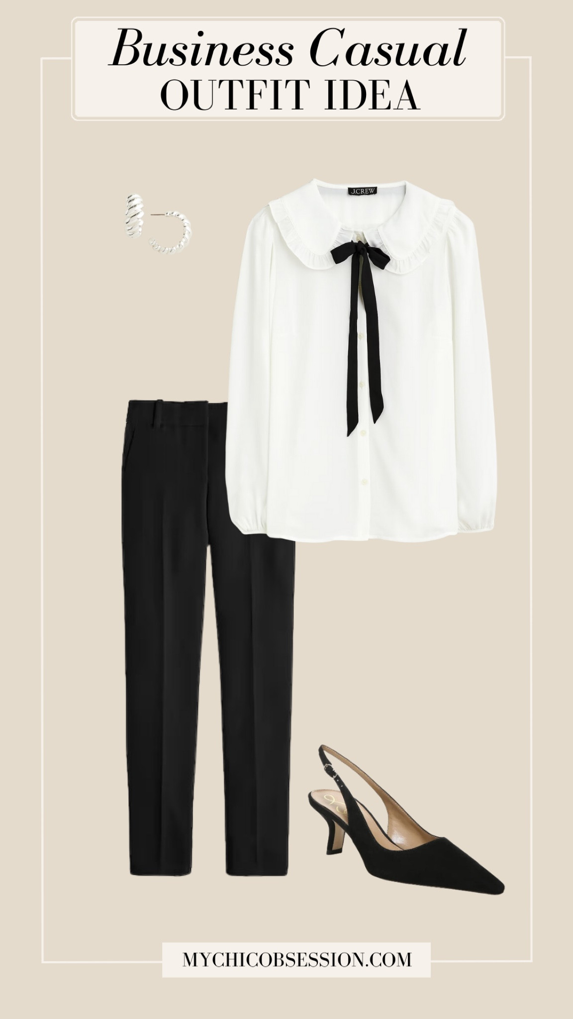 Black and white will always be a classic outfit combination for the office. Plus, the bow details adds a little extra details and personality to this blouse. Slingback heels and a pair of silver hoops finish out the chic look.

#LTKworkwear #LTKSeasonal #LTKstyletip