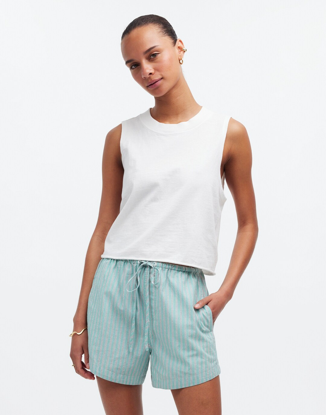 Drawstring High-Rise Mid-Length Shorts in Crinkle Poplin | Madewell