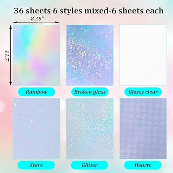 36 Sheets Holographic Sticker Paper Holographic Clear Vinyl Self Adhesive Waterproof Transparent ... | Amazon (US)