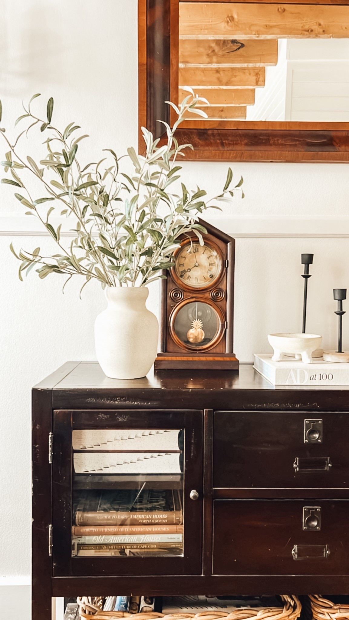 Spring vs. Winter styling | Swapping greenery and pinecones for neutral decor on our console. Adding a lighter color vase gives the mini update we needed for Spring! 

#LTKSeasonal #LTKHome