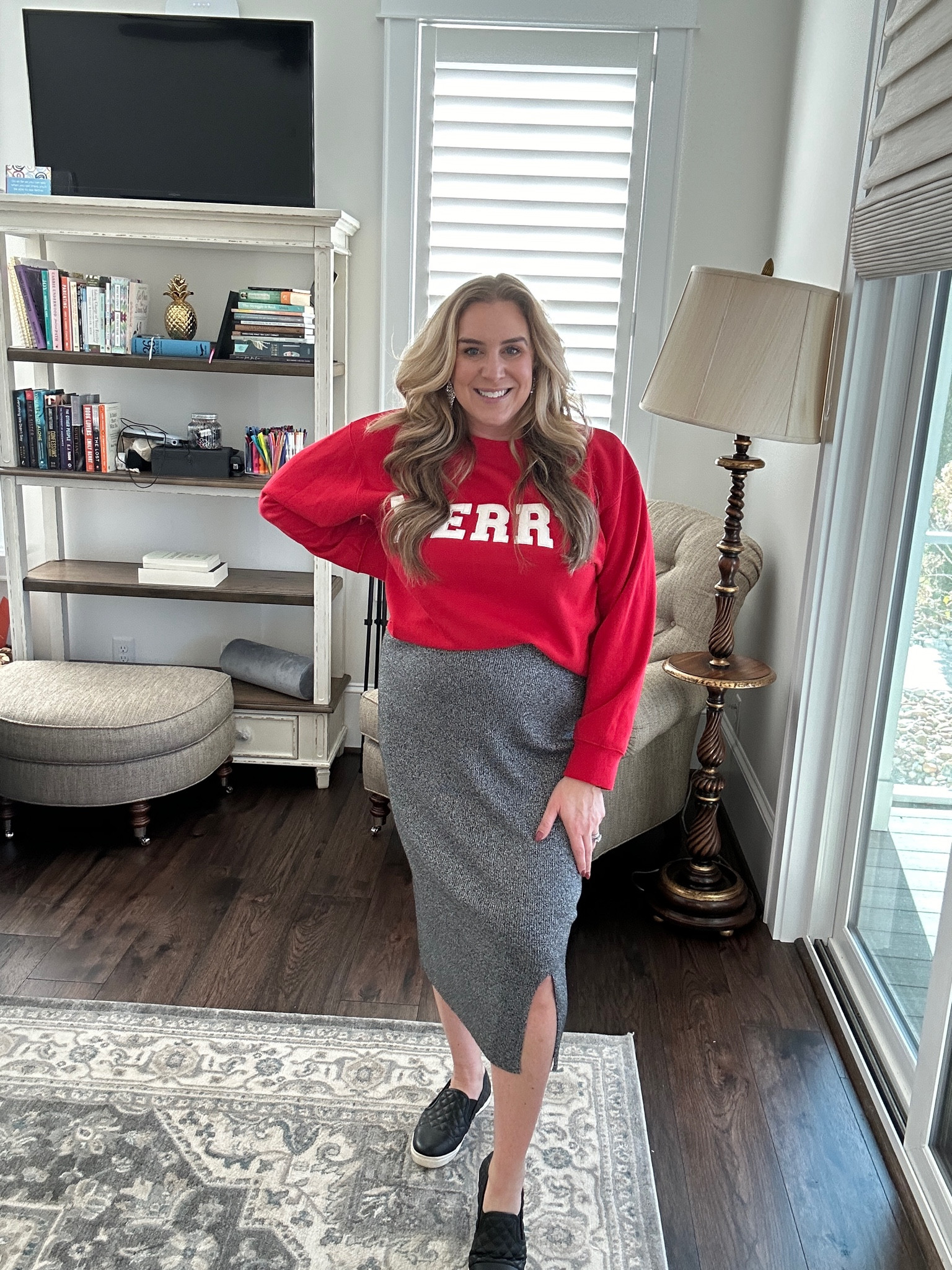A casual holiday look that I love! 

Sparkles skirt with a bold sweatshirt and cute sneakers

#LTKHoliday #LTKFindsUnder50 #LTKMidsize