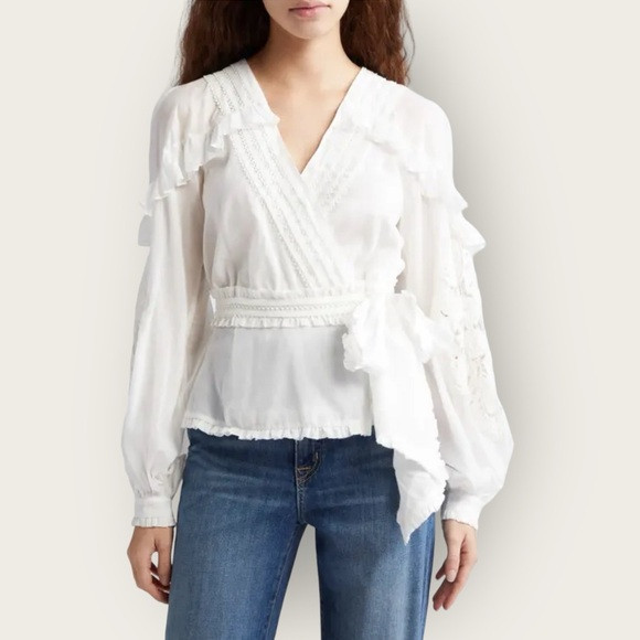 EUC | Farm Rio | Cotton Voile Wrap Blouse | Off-White | Small | Poshmark