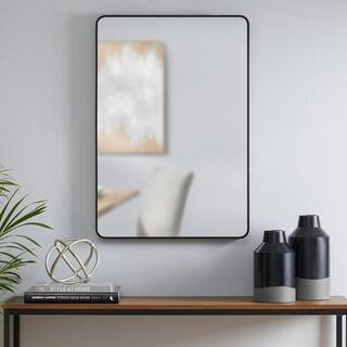 StyleWell Medium Modern Rectangular Black Framed Mirror with Rounded Corners (22 in. W x 32 in. H... | The Home Depot