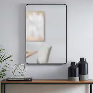 StyleWell Medium Modern Rectangular Black Framed Mirror with Rounded Corners (22 in. W x 32 in. H... | The Home Depot