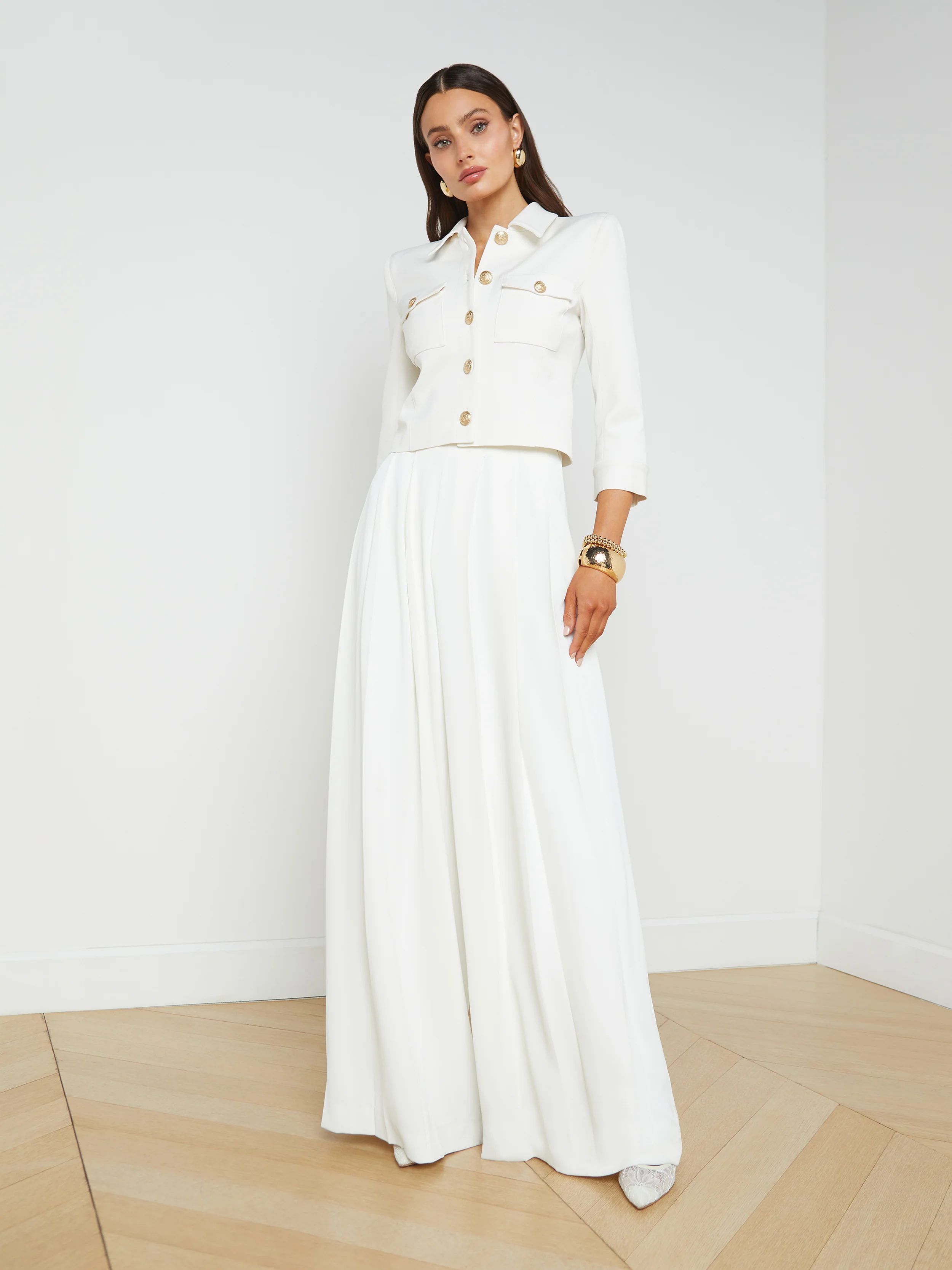 L'AGENCE - Nova Pleated Wide-Leg Pant in Ivory | L'Agence