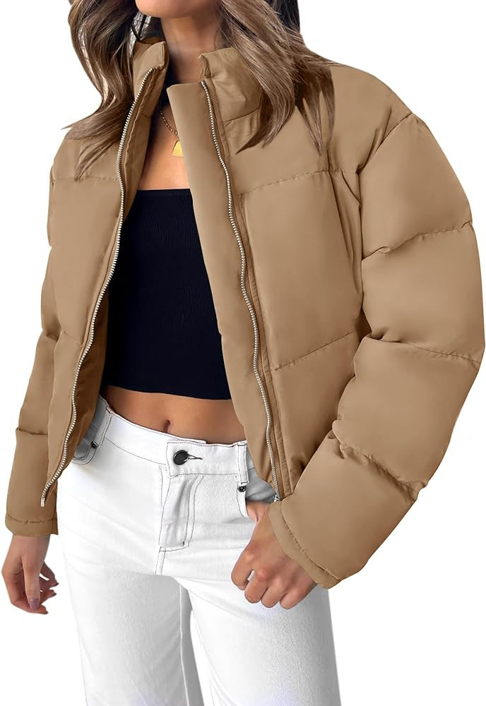 ZESICA Women's Winter Cropped Puffer Jacket Zipper Quilted Baggy Warm Short Down Coat Outwear wit... | Amazon (US)