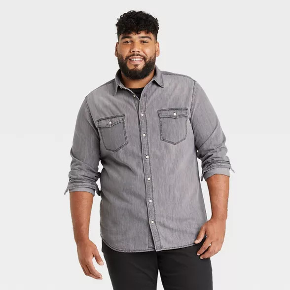 Men's Big & Tall Standard Fit Denim Long Sleeve Button-Down Shirt - Goodfellow & Co&#... | Target