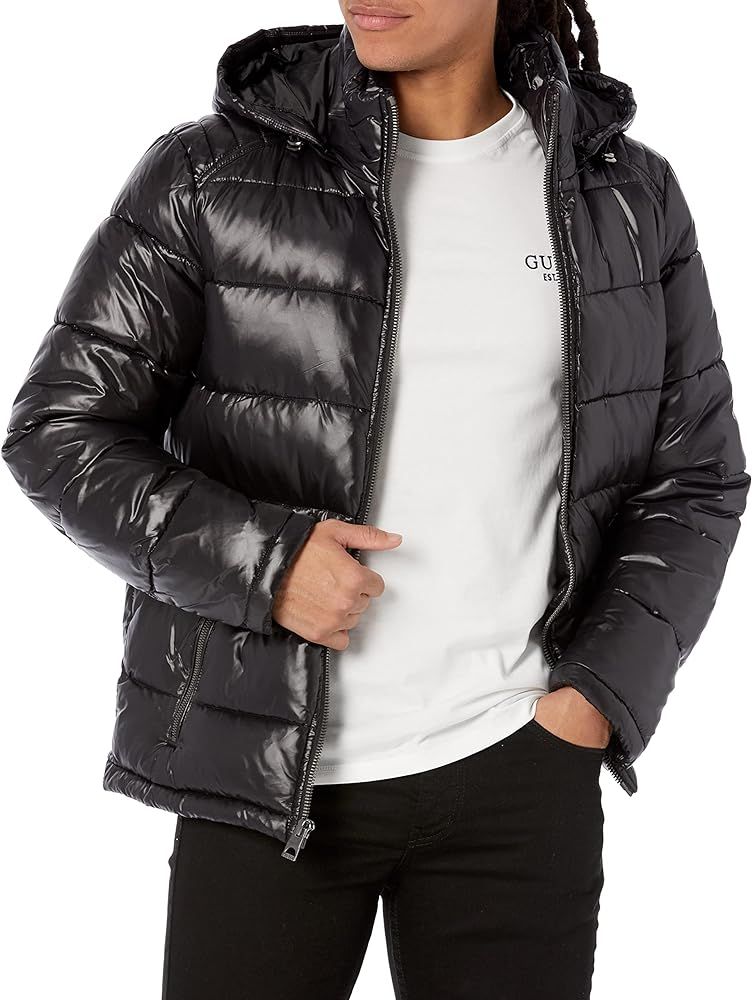 GUESS Men's Mid-weight Puffer Jacket With Removable Hood | Amazon (US)