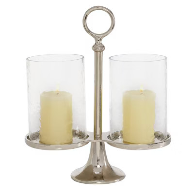 14" x 12" Hurricane Aluminum/Glass Textured Candle Holder Silver - Olivia & May | Target