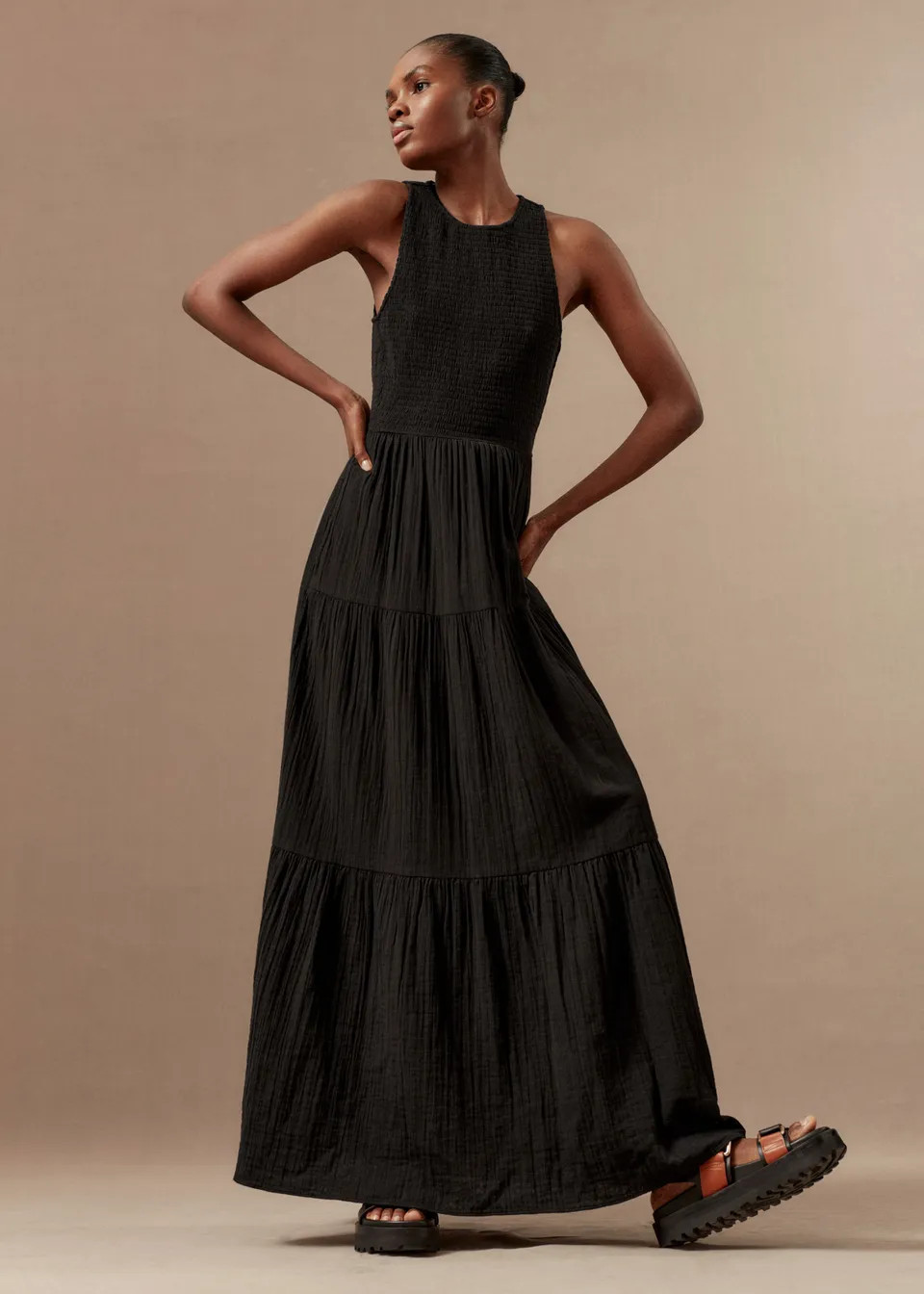 Cheesecloth Shirred Halterneck Maxi Dress | ME+EM US