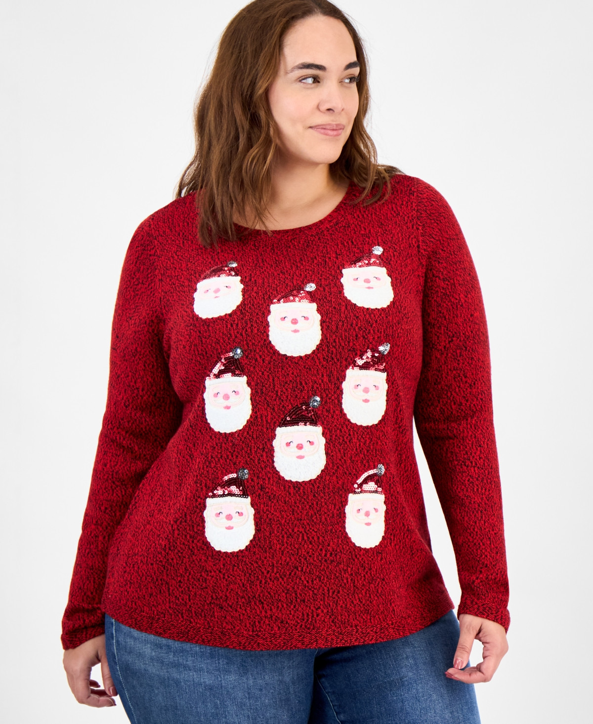 Holiday Lane Plus Size Smile-Santa-Graphic Sweater - Ravishing Red | Macy's