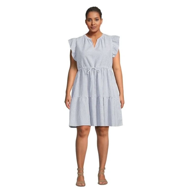 Time and Tru Women's Mini Dress with Flutter Sleeves, Sizes XS-4X - Walmart.com | Walmart (US)