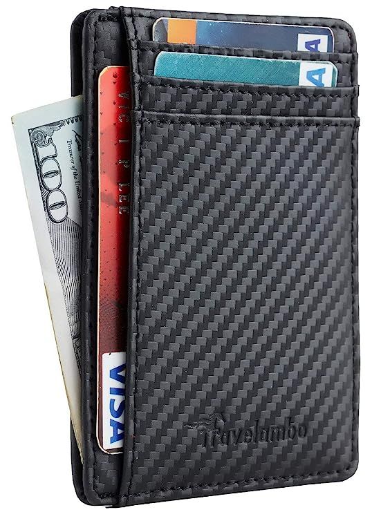 Travelambo Front Pocket Minimalist Leather Slim Wallet RFID Blocking Medium Size | Amazon (US)