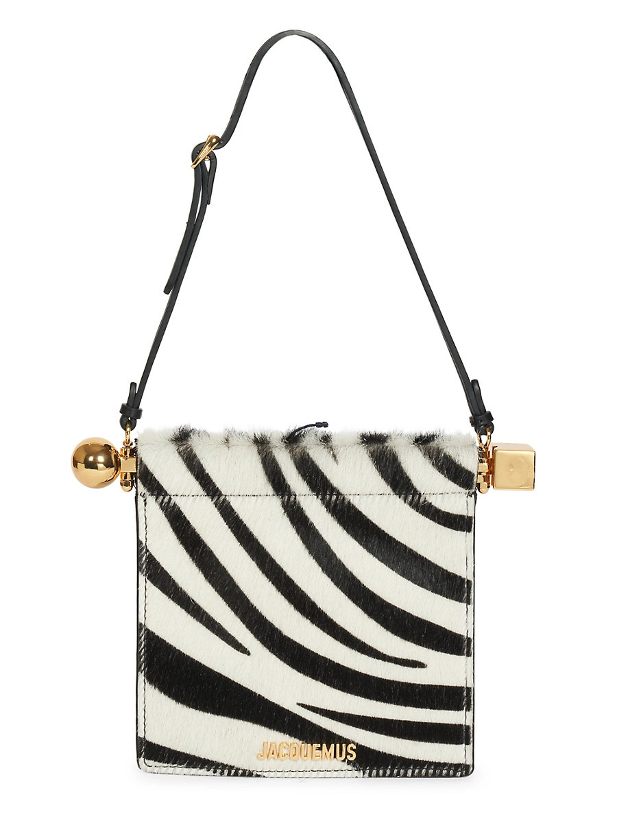 Women's Le Porte Rond Carre Printed Calf Hair Top Handle Bag - Black And White Zebra | Saks Fifth Avenue
