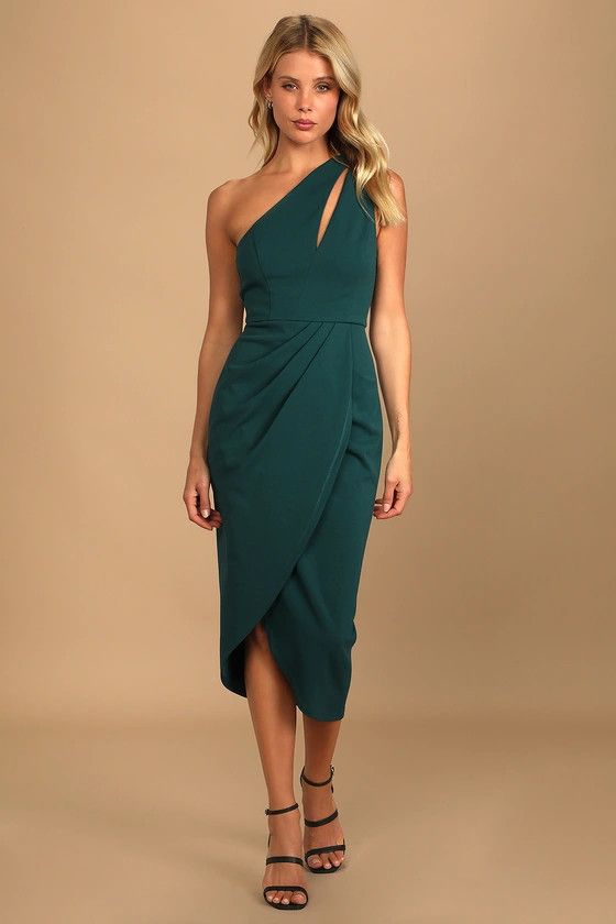 So Flirty Hunter Green One-Shoulder Cutout Asymmetrical Dress | Holiday Dress 2023 #LTKplussize | Lulus (US)