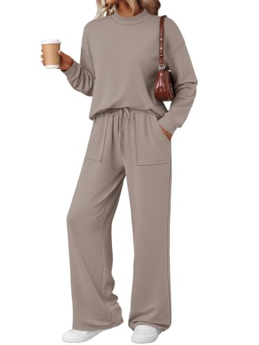 LILLUSORY Lounge Sets Mock Neck Top Wide Leg Drawstring Pants with Pockets | Amazon (US)