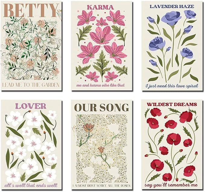 BATWHO Stunning Taylor Flower Poster Canvas Set - 6 Piece Swift Frameless Artwork for Home Decor ... | Amazon (US)