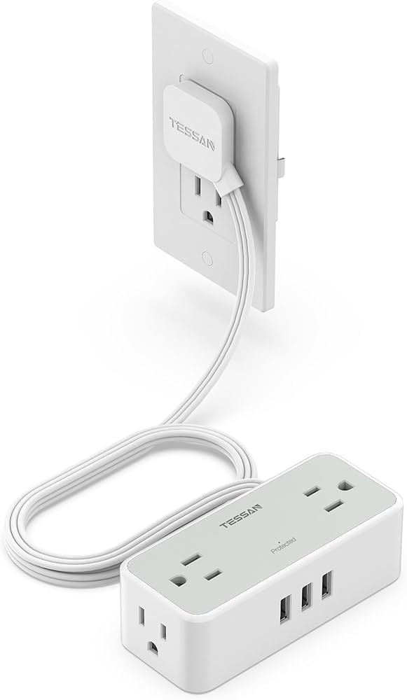 Amazon.com: Ultra Thin 5FT Flat Extension Cord, TESSAN Surge Protector Flat Plug Power Strip 4 Wi... | Amazon (US)