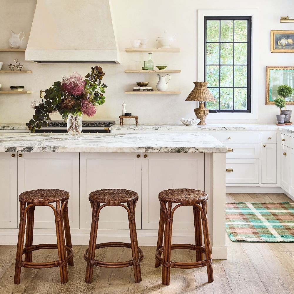 These rattan counter stools are the definition of effortless style. Perfect for a neutral kitchen, coastal kitchen, or modern farmhouse space—warm wood tones, beautiful texture, and comfy enough for everyday living. A great way to soften a kitchen island while keeping it classic ✨


rattan counter stools, woven counter stools, kitchen island seating, neutral kitchen decor, coastal kitchen style, modern farmhouse kitchen, natural texture decor, warm wood stools, timeless kitchen design, counter height stools, organic modern home

#LTKHome